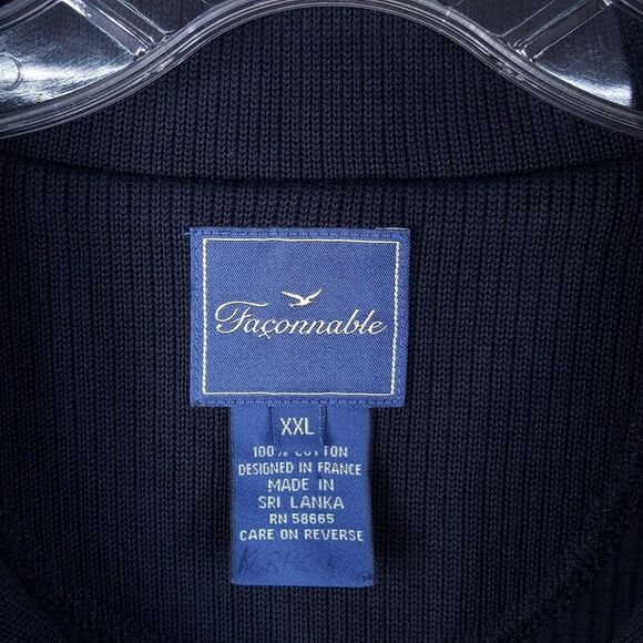 FACONNABLE Mens Sweater XXL Navy 1/4 Zip Pullover Ribbed Cotton Mock Neck Casual - Picture 2 of 6